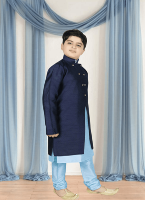 Sky blue churidar blue indo sherwani for kid"s 2