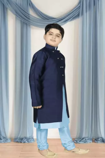 Sky blue churidar blue indo sherwani for kid"s