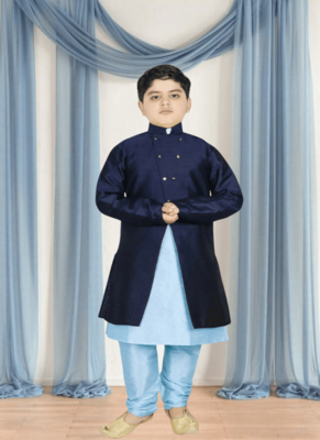 Sky blue churidar blue indo sherwani for kid"s 3