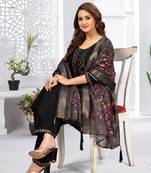 Black color viscose vertican fabric  sequence embroidery work kurta set with digital printed jaquard dupatta
