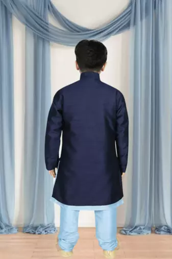 Sky blue churidar blue indo sherwani for kid"s