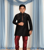 Maroon churidar black kurta for kid"s