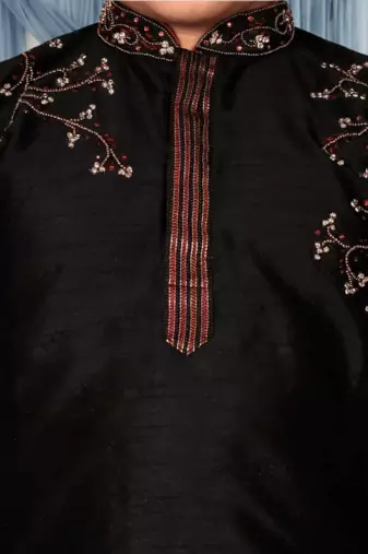 Maroon churidar black kurta for kid"s
