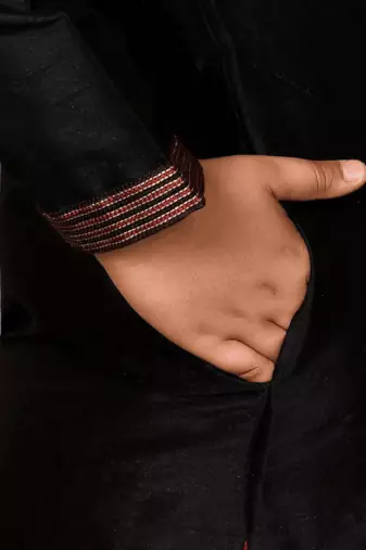 Maroon churidar black kurta for kid"s