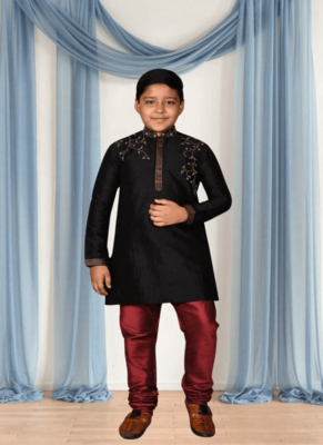 Maroon churidar black kurta for kid"s 4