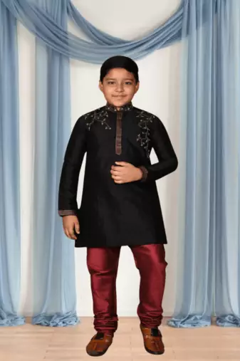 Maroon churidar black kurta for kid"s