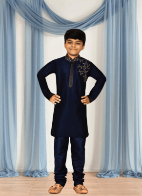Navy blue churidar blue kurta for kid"s 4