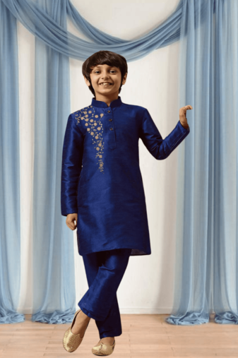 Navy blue churidar blue kurta for kid"s
