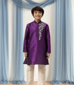 Cream churidar purple kurta for kid"s