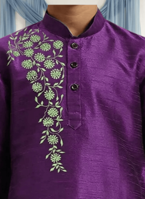 Cream churidar purple kurta for kid"s 2