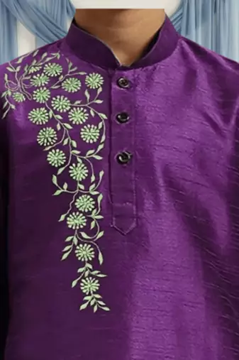 Cream churidar purple kurta for kid"s