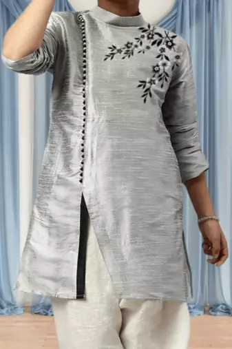 Cream pyjama grey kurta for kid"s