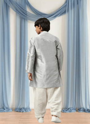 Cream pyjama grey kurta for kid"s 3