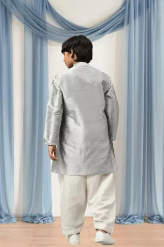 Cream pyjama grey kurta for kid"s