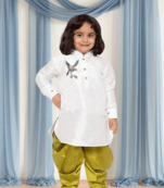 Parrot green patiala white kurta for kid"s