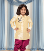 Maroon patiala fawn kurta for kid"s