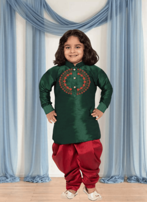 Maroon patiala green kurta for kid"s 1