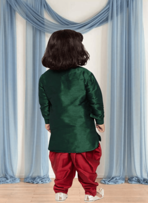 Maroon patiala green kurta for kid"s 3