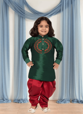 Maroon patiala green kurta for kid"s 4