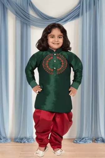 Maroon patiala green kurta for kid"s