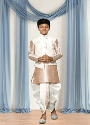 Off white patiala white jacket kurta set for kid"s 2