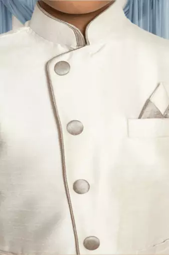 Off white patiala white jacket kurta set for kid"s