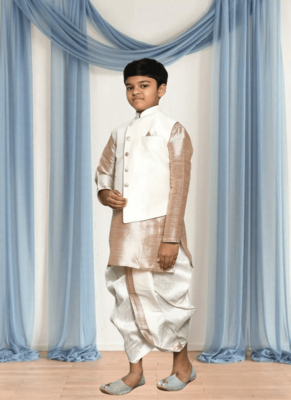 Off white patiala white jacket kurta set for kid"s 4