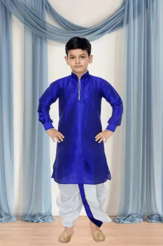 Off white patiala blue kurta for kid"s