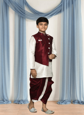 Maroon patiala maroon jacket kurta set for kid"s 1