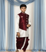 Maroon patiala maroon jacket kurta set for kid"s