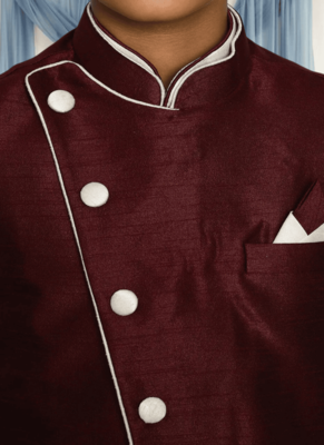 Maroon patiala maroon jacket kurta set for kid"s 2
