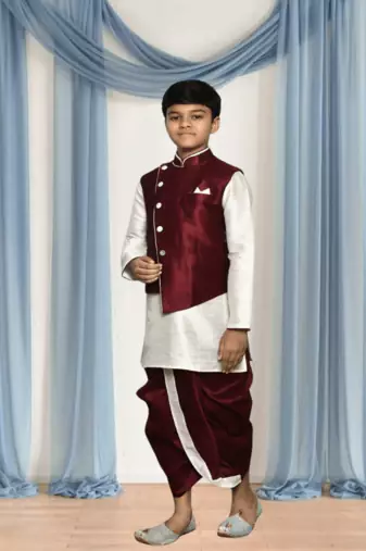 Maroon patiala maroon jacket kurta set for kid"s