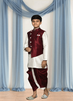 Maroon patiala maroon jacket kurta set for kid"s 4