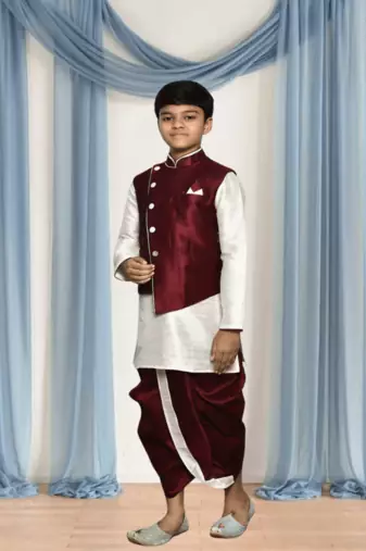 Maroon patiala maroon jacket kurta set for kid"s