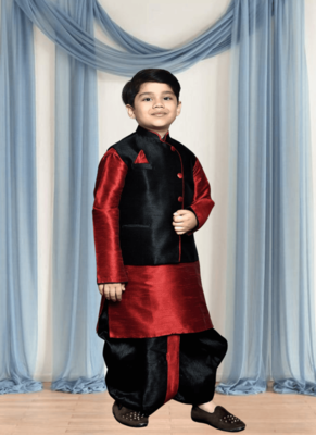 Black patiala black jacket kurta set for kid"s 1