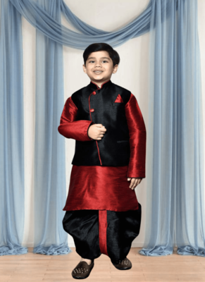 Black patiala black jacket kurta set for kid"s 3