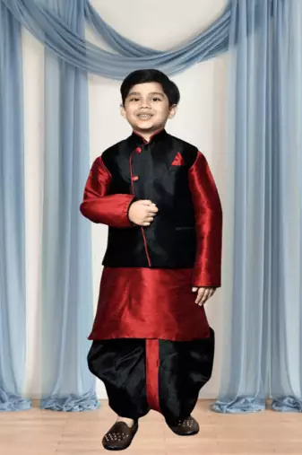Black patiala black jacket kurta set for kid"s