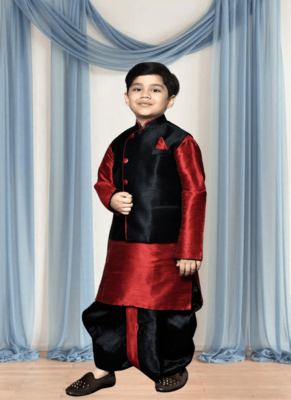 Black patiala black jacket kurta set for kid"s 4