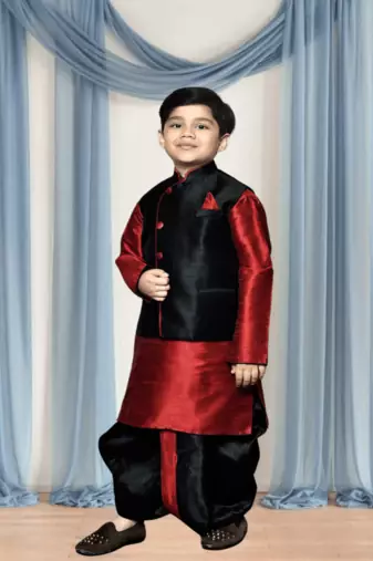 Black patiala black jacket kurta set for kid"s