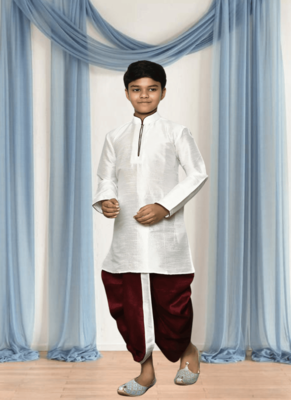 Maroon patiala white kurta for kid"s 1
