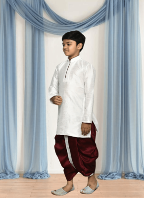 Maroon patiala white kurta for kid"s 3