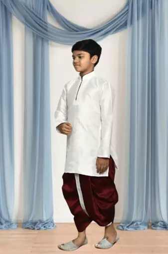 Maroon patiala white kurta for kid"s