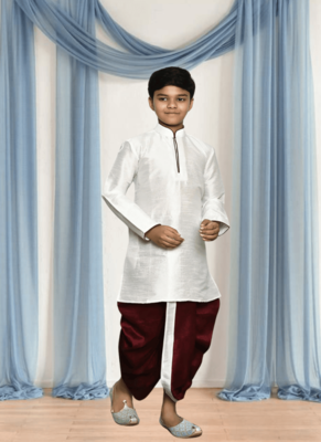 Maroon patiala white kurta for kid"s 4
