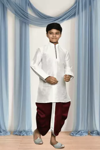 Maroon patiala white kurta for kid"s