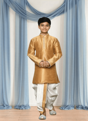 Off white patiala gold kurta for kid"s 1