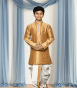 Off white patiala gold kurta for kid"s