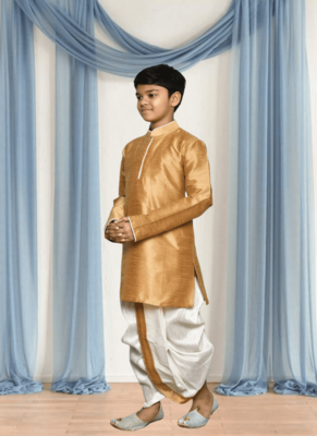 Off white patiala gold kurta for kid"s 3