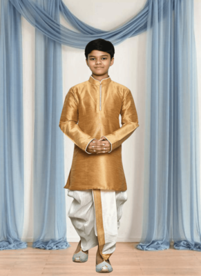 Off white patiala gold kurta for kid"s 4