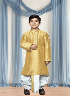 Off white patiala gold kurta for kid"s 1