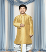 Off white patiala gold kurta for kid"s